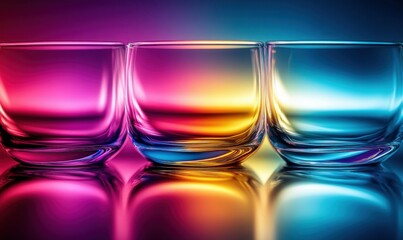 Poster - Three glasses reflect vibrant colors, creating a striking gradient in a modern studio environment.