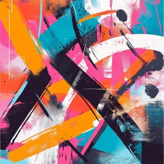 Aufkleber - Abstract Expressionist Color Symphony: A Bold Composition of Intersecting Shapes and Vibrant Hues