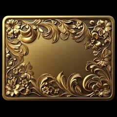 Fototapete - Elegant Golden Floral Frame with Central Panel, Ornamental Blank Plaque for Text