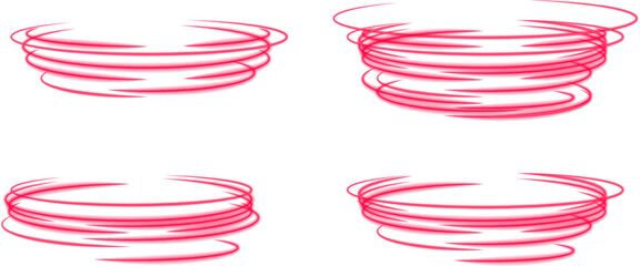 Aufkleber - Collection of pink neon motion swirls for digital effects, glowing speed lines for modern designs.
