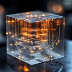 Poster - Transparent cube with glowing circuitry