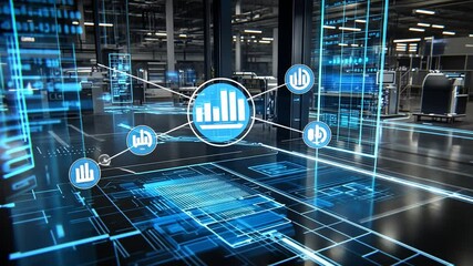 Poster - holographic imaging technology on a factory floor during operations generative ai