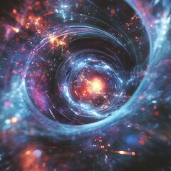 Fototapete - Abstract swirling vortex of cosmic energy.  A vibrant display of swirling colors and glowing particles, suggesting a dynamic celestial phenomenon or a portal.  