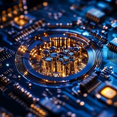 Poster - Close-up of intricate circuit board with glowing components