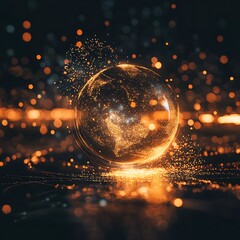 Fototapete - Glowing Earth, digital art.  Global network,  modern, abstract