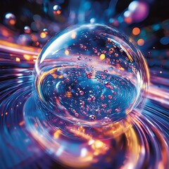 Fototapete - Abstract sphere with swirling colors and bubbles