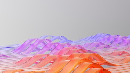Poster - 3d rendering abstract colorful Ribbons line wave on light background. Vibrant Gradient Color Shifts, Transparent glossy Colorful glass with dispersion.