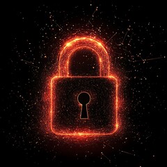 Poster - Fiery digital padlock, security symbol