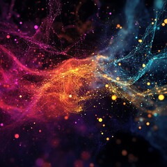 Fototapete - Abstract digital nebula, vibrant colors, interconnected particles.  Dynamic energy, swirling vortex