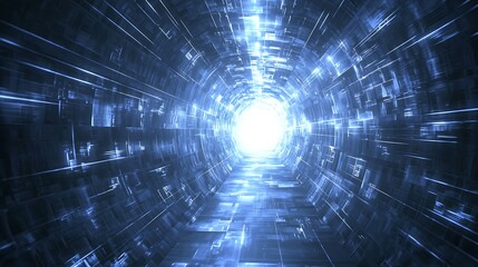 Fototapete - Digital tunnel of light, leading to a bright future