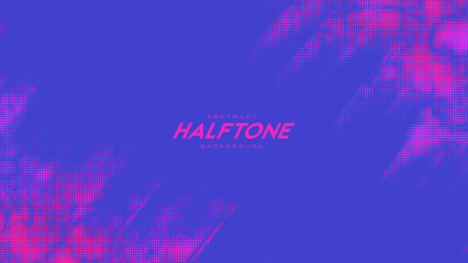 Poster - Abstract vector torn monochrome halftone background. Scrathed dotted texture element. Diagonal composition