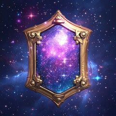 Wall Mural - Ornate golden frame showcases a vibrant nebula resembling a cosmic mirror reflecting the universes wonders