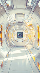 Aufkleber - Futuristic space station interior with circular glass box showcasing advanced technology