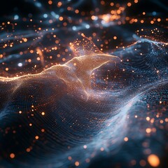 Fototapete - Abstract digital wave pattern with glowing particles.  A dynamic, flowing design of interconnected particles, creating a sense of movement and energy.  