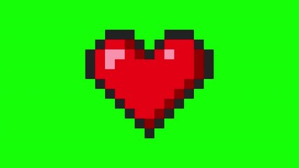 Aufkleber - 8-bit pixel art red heart beat animation. 2D video game asset. pixelated 90s style. looped video. love symbol. game health level. on green background. 