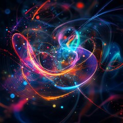 Fototapete - Abstract energetic swirling motion of vibrant colors and particles