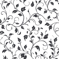 Elegant floral vines pattern, white background, seamless repeat, design textile
