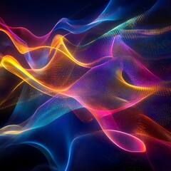 Fototapete - Abstract digital art featuring vibrant, flowing, luminous lines and particles.  Dynamic interplay of colours and shapes