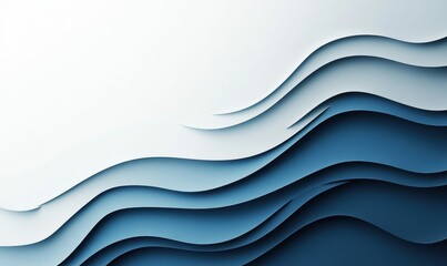 Poster - Cool blue layered paper waves create a modern abstract background for creative graphic design.