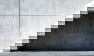 Poster - Geometric staircase rising against a modern concrete wall creates an architectural masterpiece.