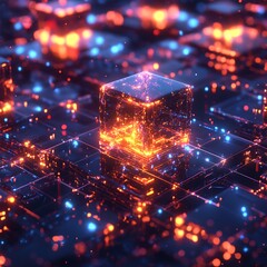 Fototapete - Abstract glowing cube network