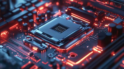 Aufkleber - Close-up view of computer tech maintenance. Person installs cpu processor into socket on pc motherboard. Tech support hardware expert works on pc components. Maintenance, repair concepts displayed on