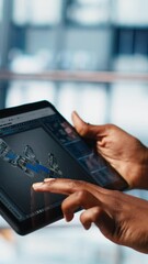 Poster - vertical video photovoltaic smart factory specialist uses tablet to design production lines in cad s