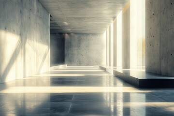 Aufkleber - Modern minimalist interior featuring natural light and concrete architecture in an open space design