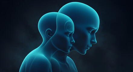 Poster - Graphical Presentation of Woman Artificial Intelligence Figures in a Digital Abstract Blue Environment