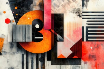 Poster - Colorful abstract mural featuring geometric shapes and bold colors in an urban setting