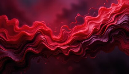 Fototapete - Fiery Red and Burgundy Abstract Background Fluid Shapes and Dramatic Contrasts