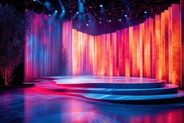 Poster - Colorful stage with lights and fog creating an energetic atmosphere for a performance during the evening at a local theater