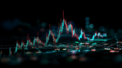 Poster - Night Stock Market Candlestick Chart Over City Lights