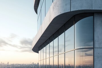 Fototapete - Modern concrete building with glass windows and innovative architectural design showcasing a minimalist aesthetic in a bright urban setting