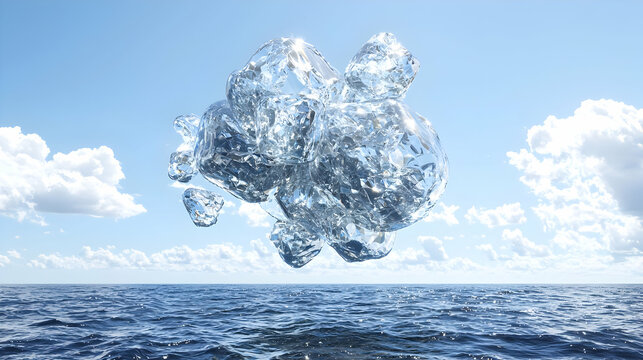 Abstract Water Crystal Formation Over Ocean Under Blue Sky