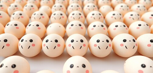 Wall Mural - Endless line of cute, lined-up eggs in a repeating pattern, smooth, backdrop