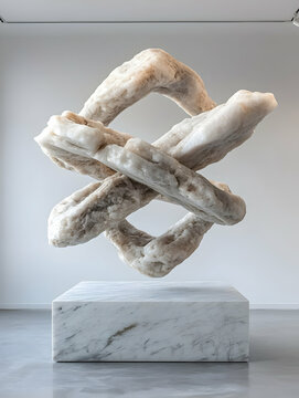 Abstract White Stone Sculpture on Marble Base