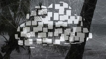 Poster - Animation of digital network overlay on tropical beach for cloud computing concept