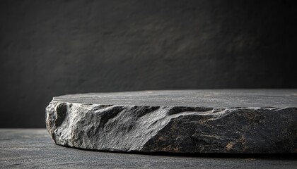 Aufkleber - Unique dark stone slab resting on a textured surface in a minimalist setting, showcasing natural patterns and hues, ideal for artistic displays or functional purposes
