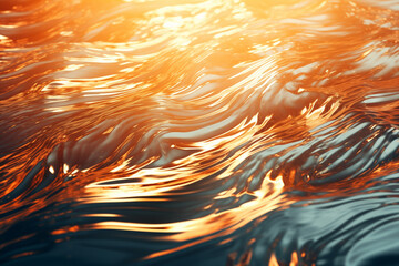 Poster - Shimmering surface of water with golden light reflecting on the gentle waves creating a warm ambiance