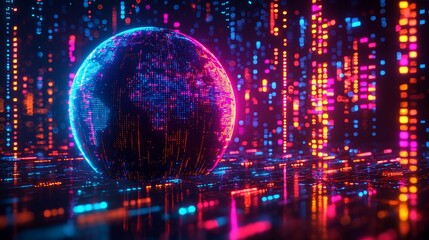 Poster - Global network, data flow, digital world, futuristic city, tech background, website banner