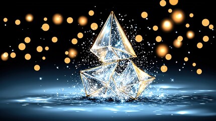 Poster - A beautiful diamond submerged in crystal clear water radiating light and creating reflections