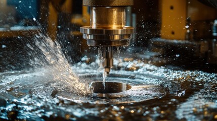 Poster - A close-up of high-precision CNC machines cutting metal in a factory.