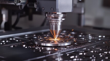 Poster - A close-up of high-precision CNC machines cutting metal in a factory.