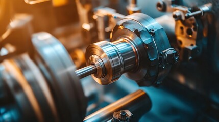 Poster - A colossal industrial lathe machine cutting a large metal cylinder.