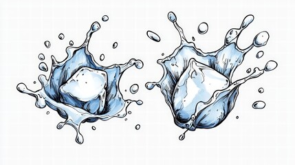 Poster - Two dramatic splashes of water captured in motion against a black background for stunning visual impact
