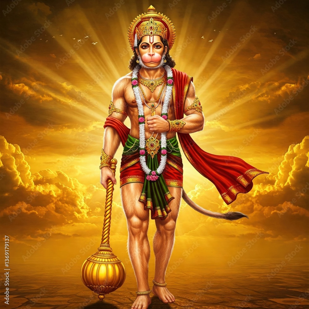 Powerful Lord Hanuman Ji Photo HD 4K With Golden Gada Muscular Divine Powerful Lord Hanuman Ji Photo HD 4K With Golden Gada Muscular Divine