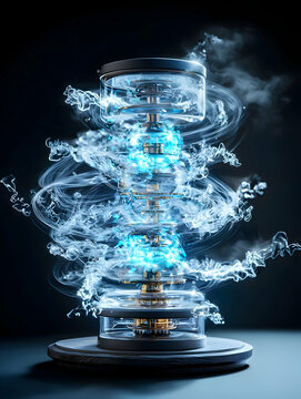 Glowing Blue Energy Cylinder in Dark Abstract Setting