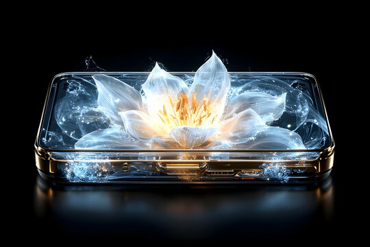 Glowing White Flower in Water Container Digital Art
