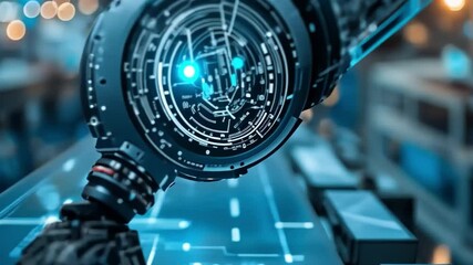 Poster - Robotic Arm in Manufacturing: An advanced robotic arm meticulously performs its programmed tasks within a state-of-the-art automated factory.